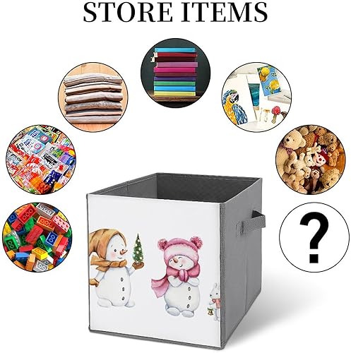 Miniatura 6 de MEIKKO Cute Cartoon Snowmen Collapsible Fabric Storage Cubes Organizer with Handles,Christmas Tree Lights Closet Organizers for Shelves,Foldable,for