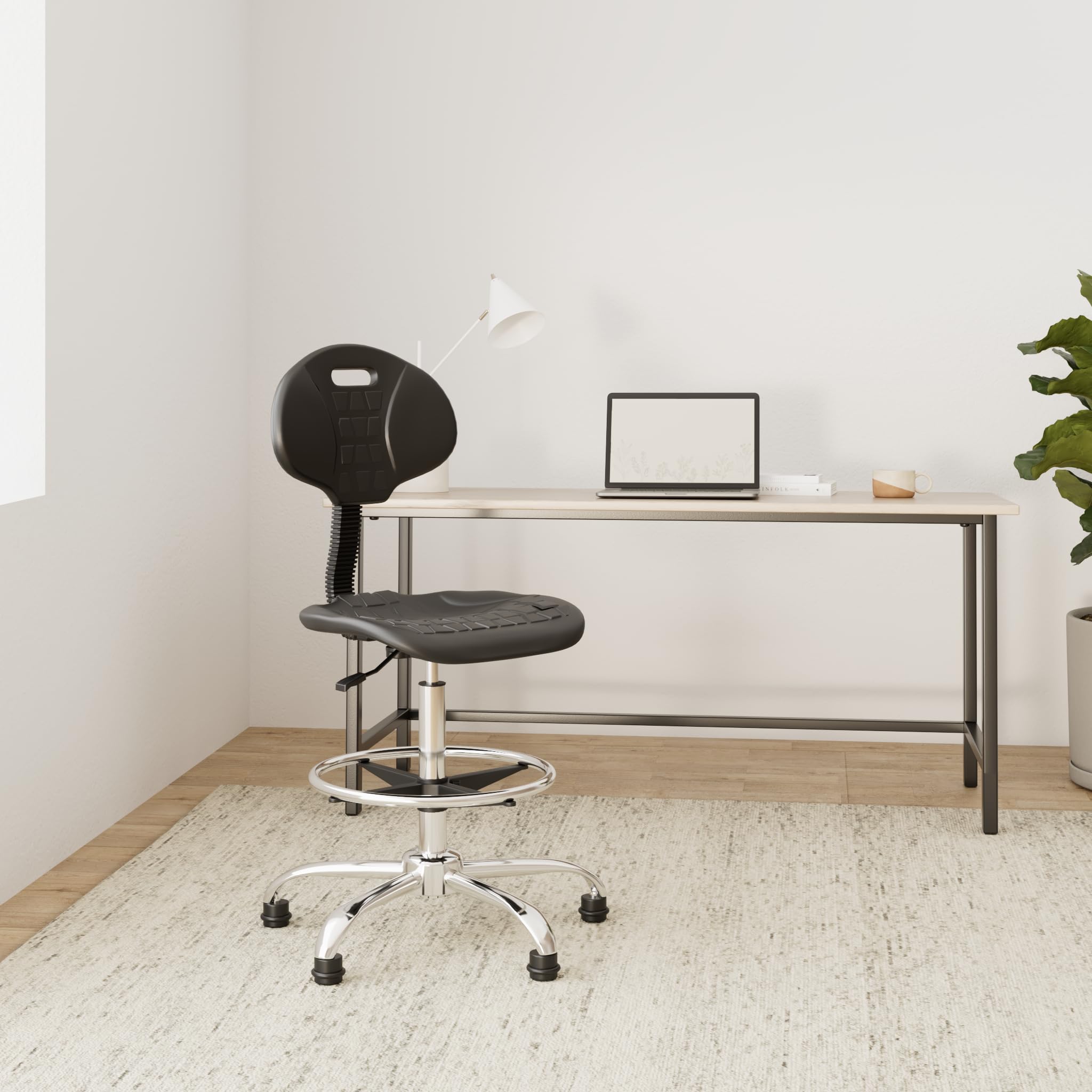 WAYTEX ATIK Asiento Alto de Trabajo Asiento y Respaldo ergonómico, Altura Regulable 57 – 81 cm con reposapiés de Metal Cromado, Giratorio 360 °