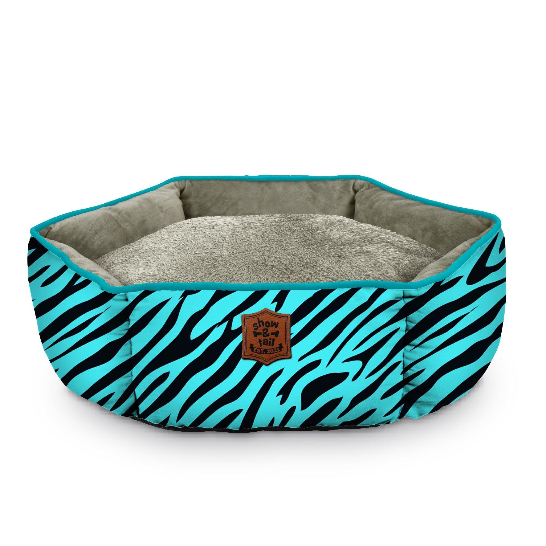 Show and Tail The Cushioned Comfy Dog Bed – Soft Fleececanvas Print Fluffy Dog Bed, Non-Skid Bottom and Machine Washable - Zebra Pattern, Medium