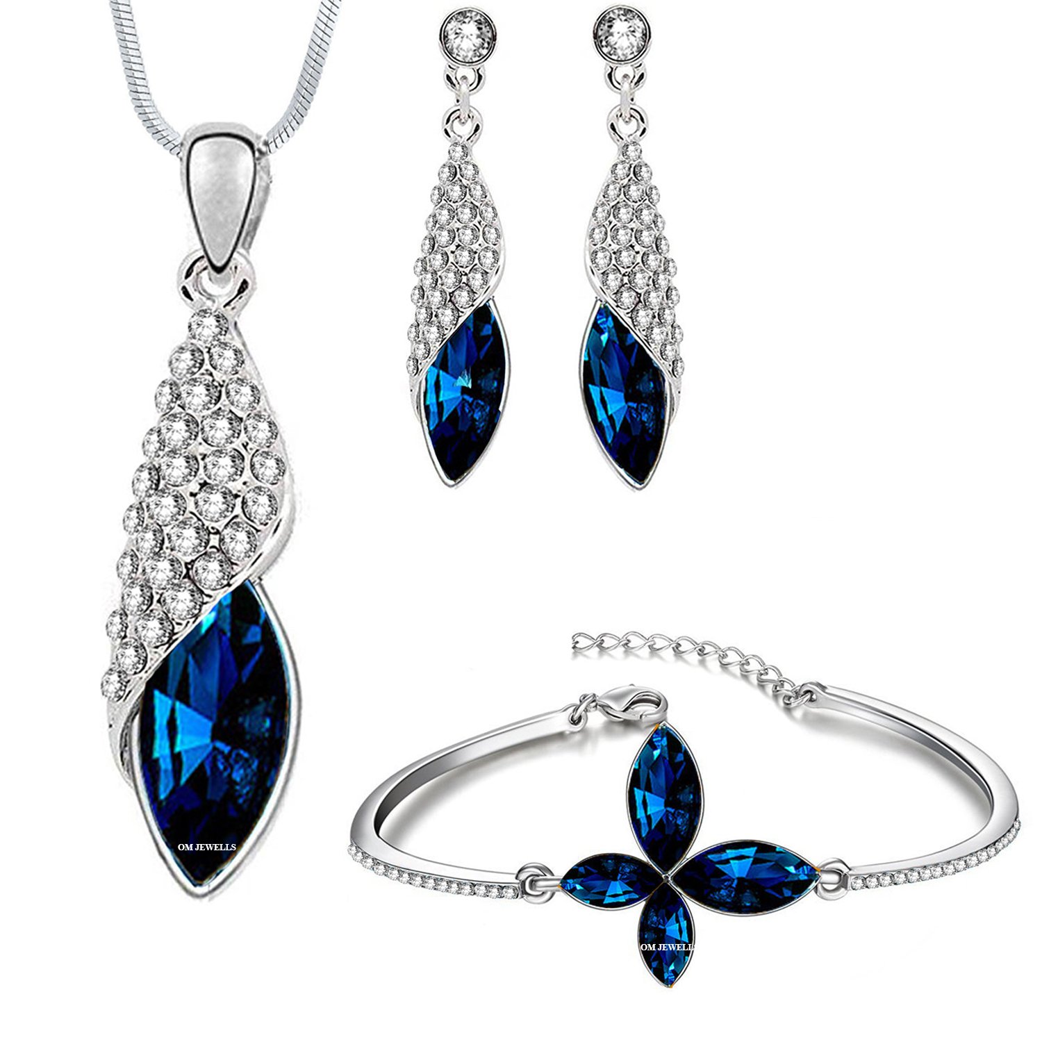 Blue Crystal Jewellery Combo Of Groovy Necklace Set And Bangle Bracelet For Girls And Women CO1000063
