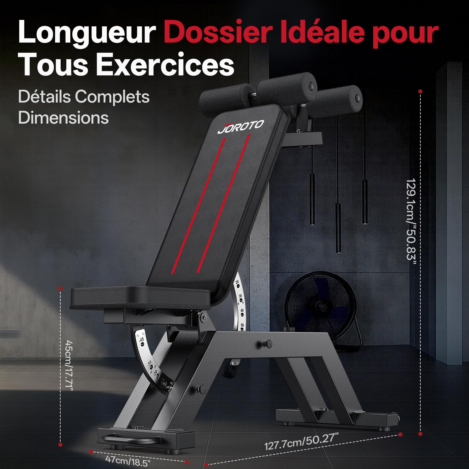 JOROTO MD70 Banc de Musculation Réglable, Banc Musculation Multifonction avec Charge Max 400KG/880LBS, Dossier 8 Positions et Siège 5 Positions Réglable, Banc Abdominaux pour Entraînement Complet