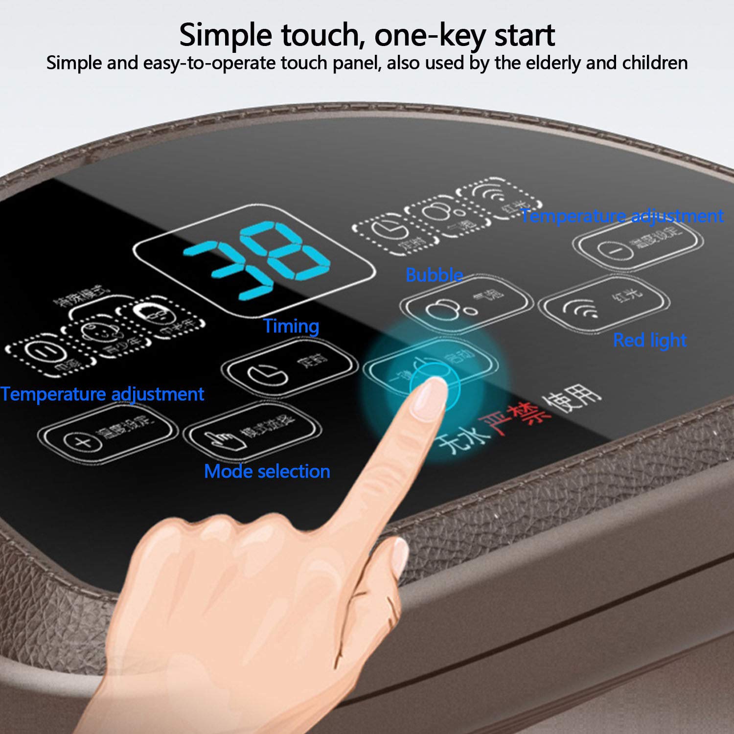 Massaggiatore per pediluvio con luce rossa e calore, pedicure termostatico per pedicure, con 4 rulli di mais per massaggio motorizzati, 2 rulli per tai chi, bolle e display a LED, alleviare lo stres