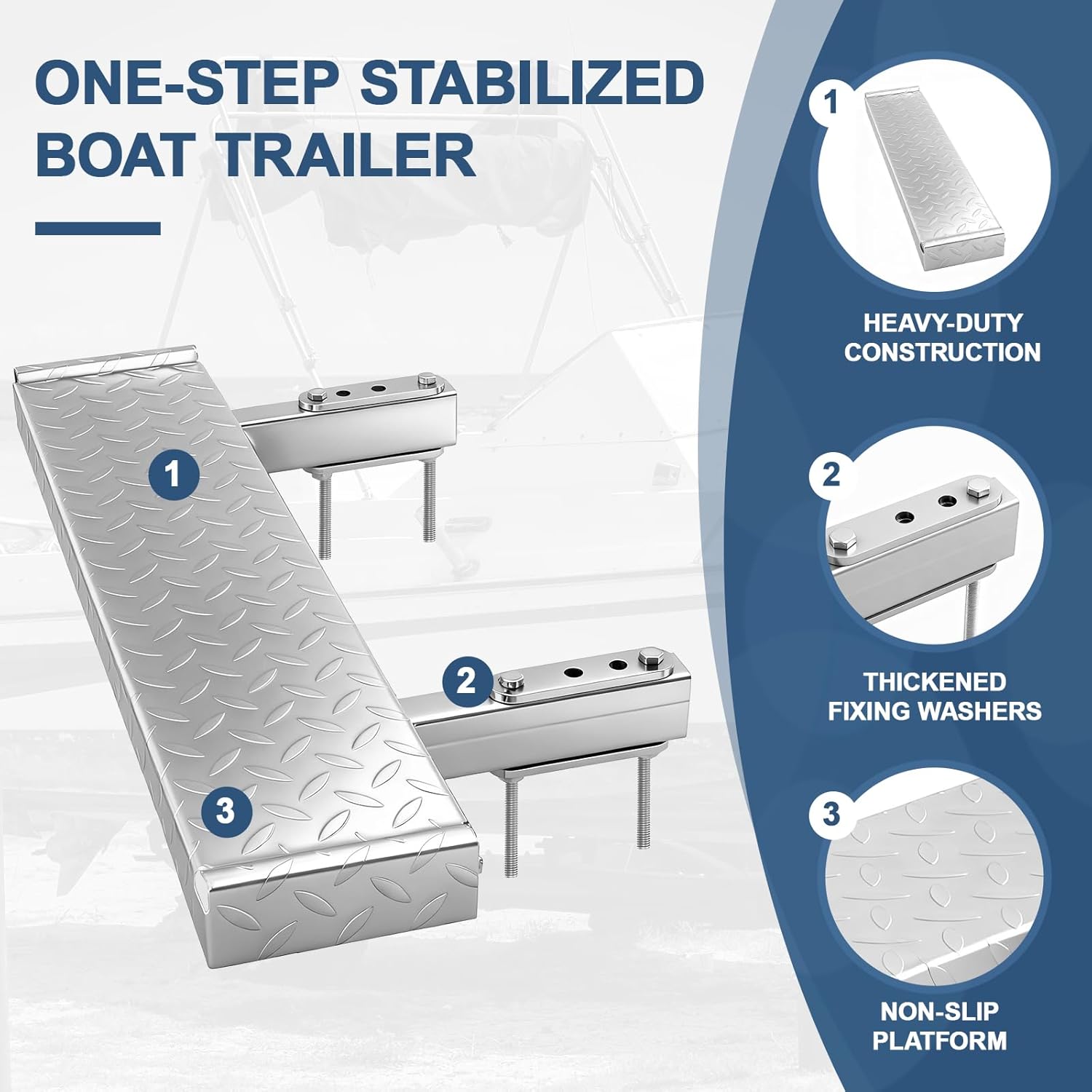 6" × 30" Boat Trailer Step with Nonslip Surface Galvanized Steel Heavy Duty Boat Trailer Steps for The Tongue Fits for 4" × 3" Frame