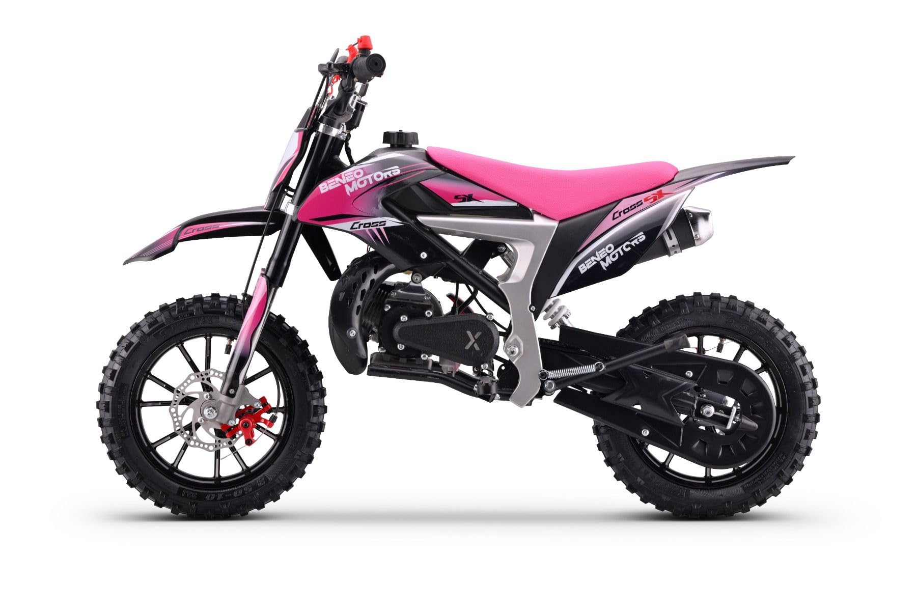 Motocross für junge Fahrer Beneo Motors CROSS SX Rosa - 50cc Dirtbike Dirt Bike CrossBike DirtBike pocket 50cc Pitbike PocketBike Motocross Motorrad Motorbike