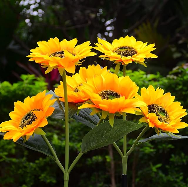 2 Pack Solar Sunflower Lights Outdoor Solar Garden Stake Lights, Upgraded LED Solar Powered Lights with 3 Bigger Sunflower, Waterproof Solar Decor Lights for Pathway Yard Patio Memorial Decorations