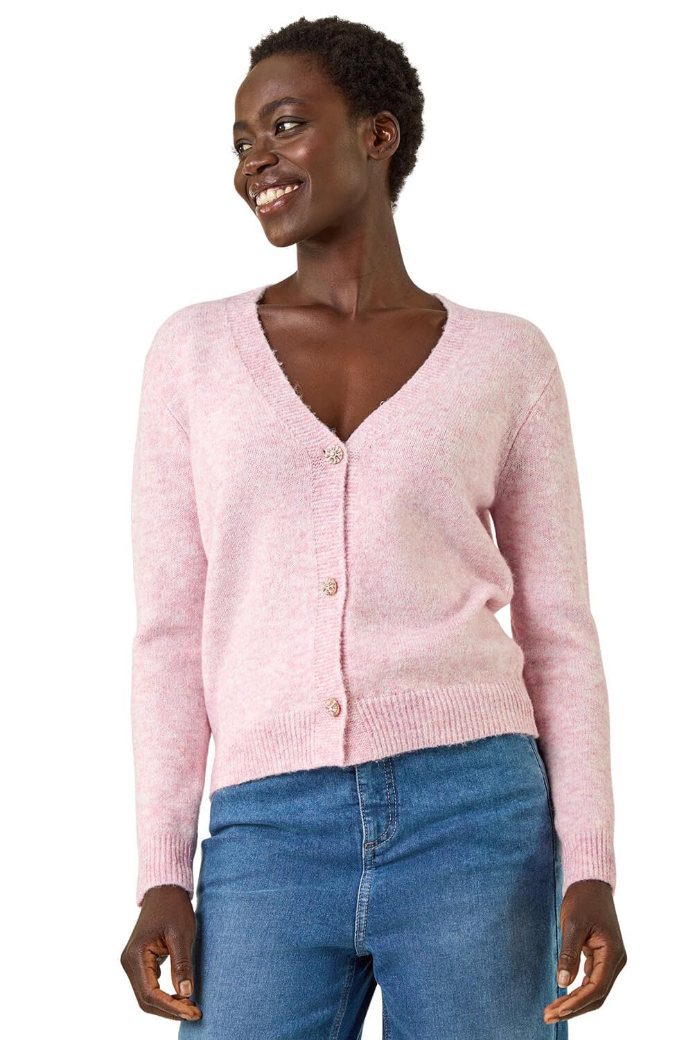 Roman Women's Pink Metallic Trim Knit Cardigan Sweater In | : Size 18