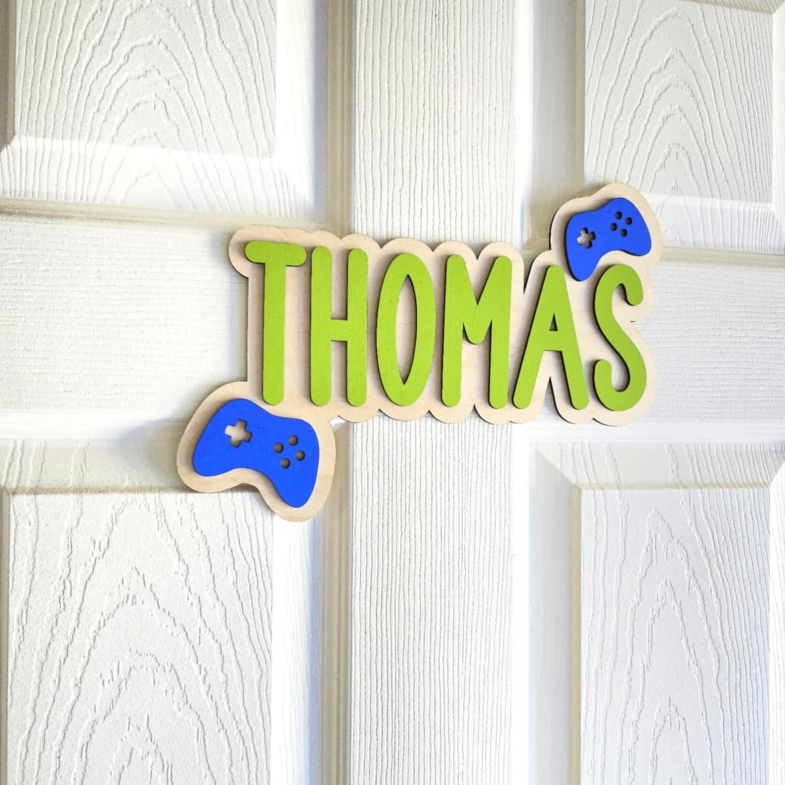 Personalized Gamer Name Sign for Kids - Custom Wooden Door Sign for Boys - Nursery and Gaming Room Decor - Kids Room Wall Name Plaque
