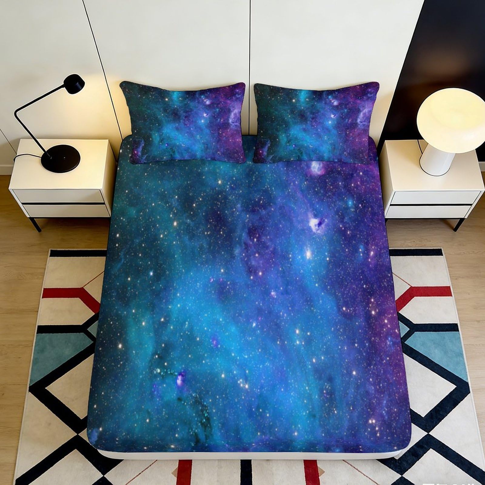 3D Printed Galaxy Starry Sky Fitted Sheet Microfiber Soft Cosmic Nebula Mattress Cover Bedroom Decor 120x200cm 140x200x25cm