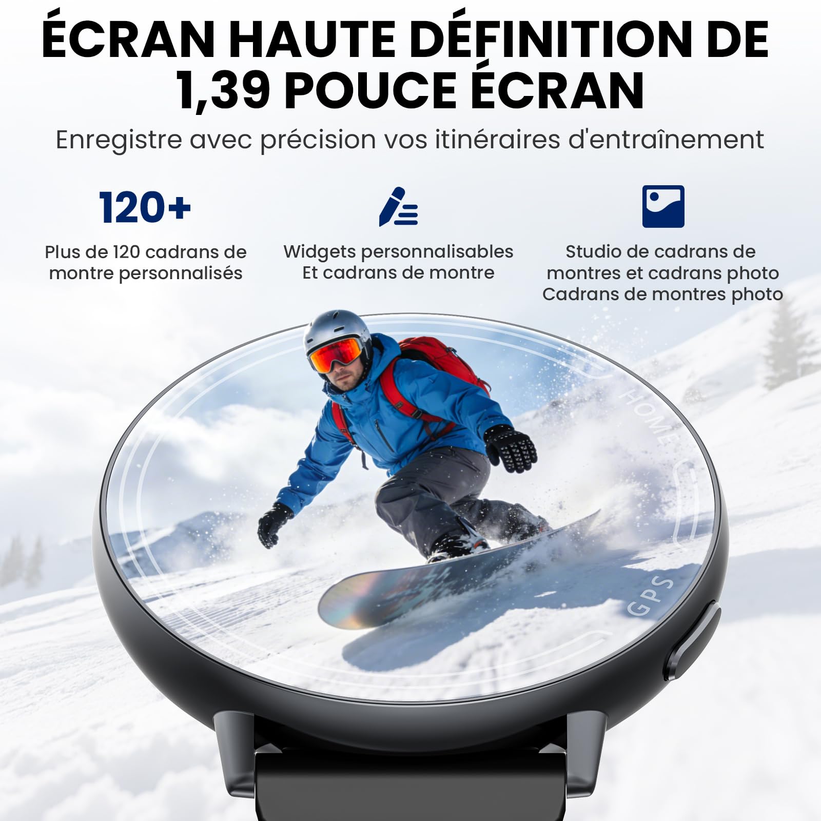Montre Connectée 1.39 "pour, avec GPS/Bluetooth appels/Fréquence Cardiaque | Avoir la Fréquence Cardiaque/Surveillance du Sommeil, Compatible avec Android et IOS Smart Watch, avec le Mode 100 + Sport