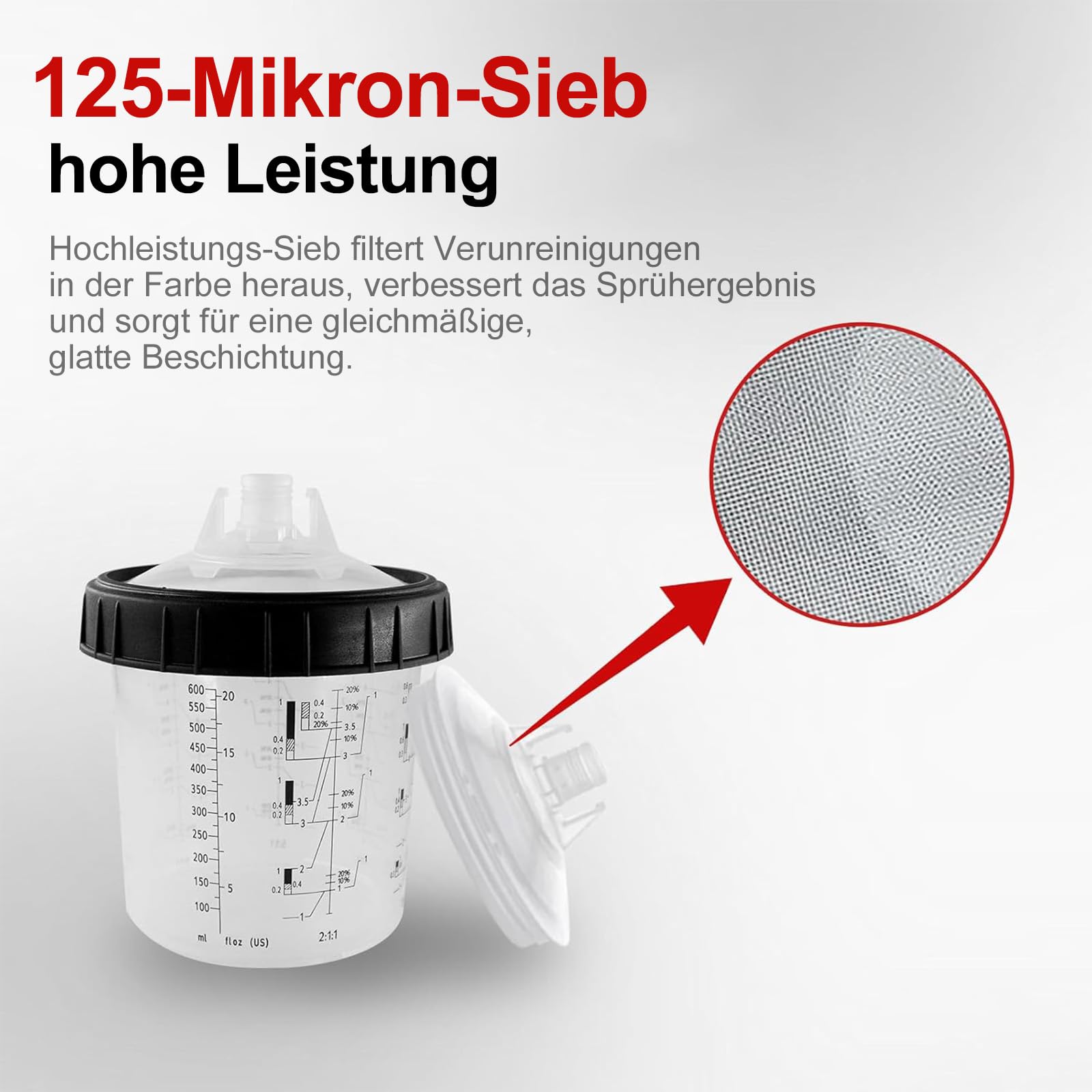 RRJ Juego de 50 vasos y tapas para pistolas de pintura desechables de 600 ml, sistema de pintura para pistolas de pintura HVLP y LVLP, 1 vaso duro con anillo de soporte y 20 tapones de cierre, 2