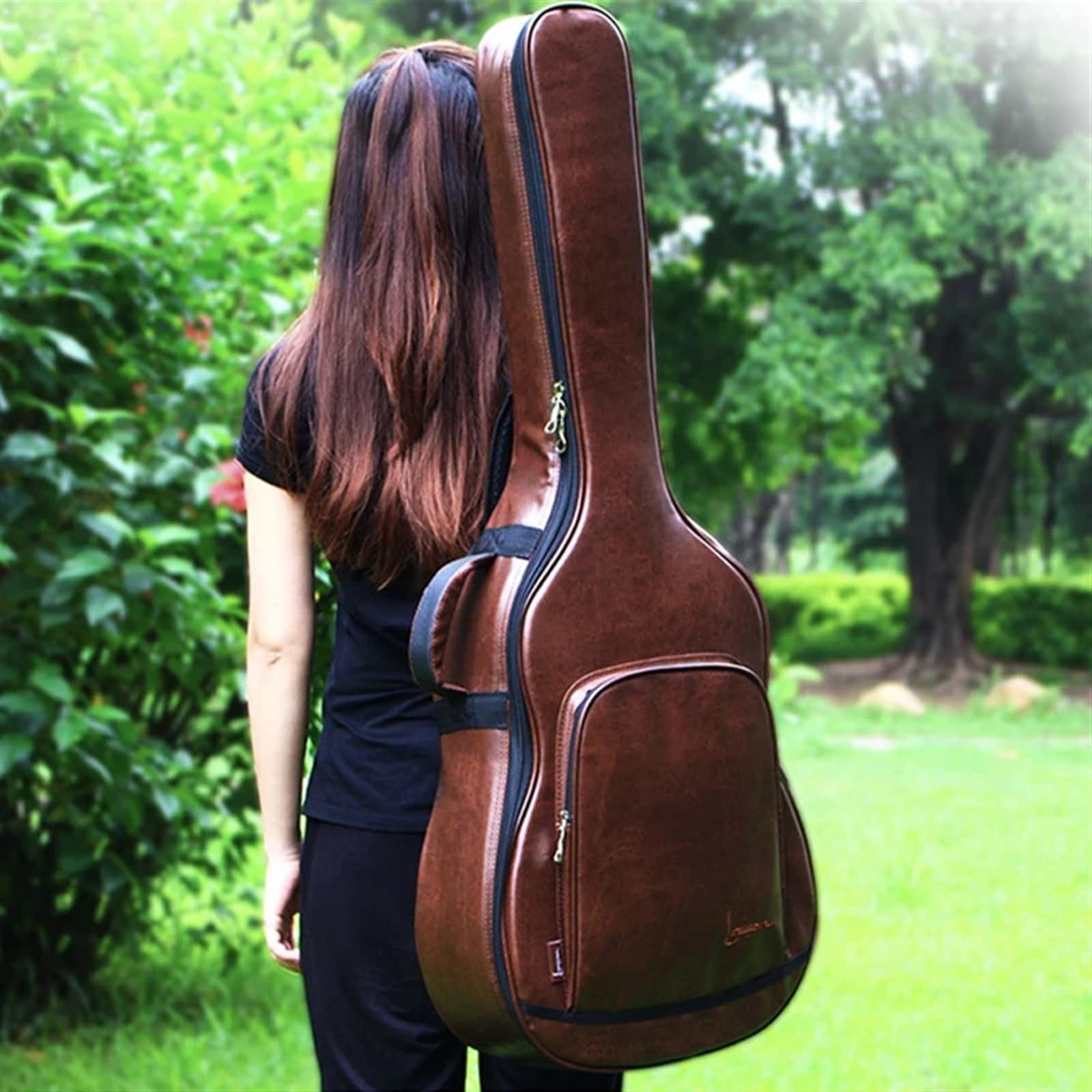 Funda Guitarra Estuche for Guitarra acústica de 40/41 Pulgadas, de PU, marrón, con Correas for los Hombros, Resistente al Agua, for Guitarra Folk