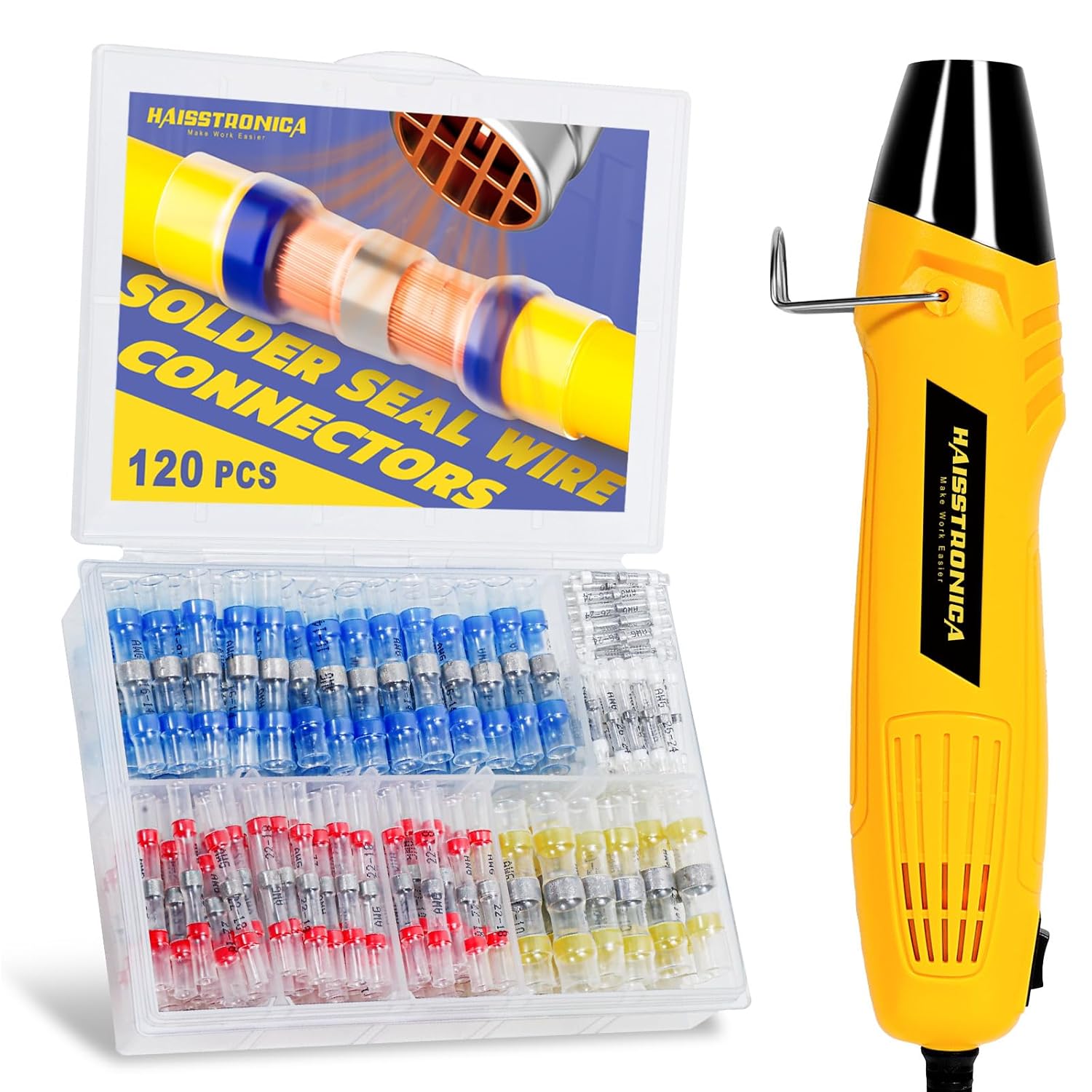 haisstronica 120 PCS Solder Seal Wire Connectors with Heat Gun Kit - Solder Sticks Wire Terminals Waterproof Electrical