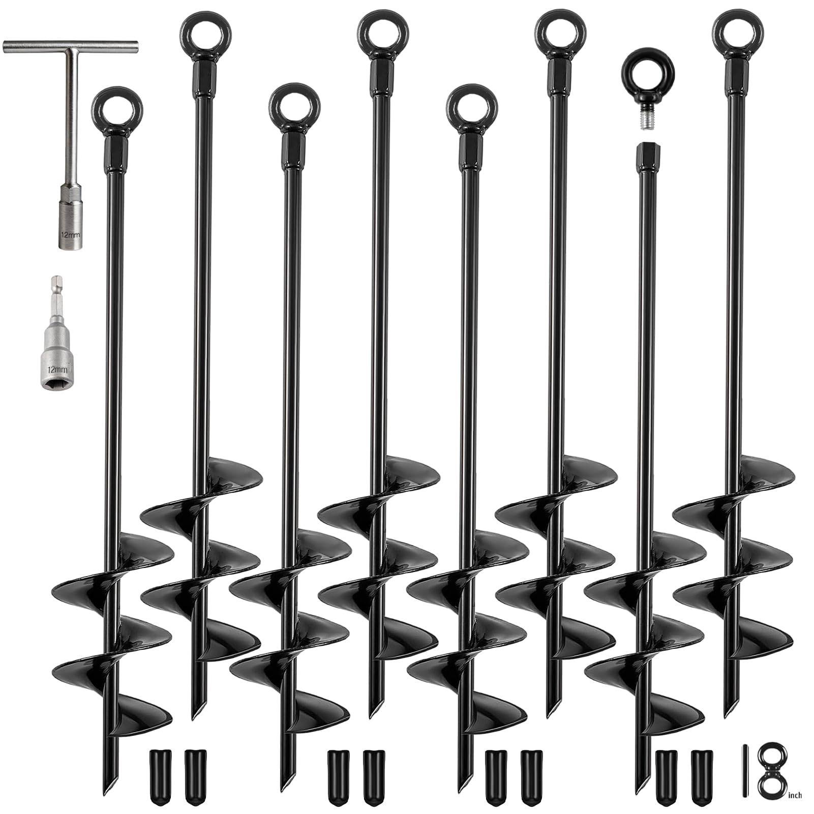 Ground Anchors Heavy Duty, Swing Set Anchor Kit 18 Inch 8 Pack Screw in Earth Anchors Trampoline Stakes High Wind Metal Auger Anchor for Shed Tent Carports Securing Animals Camping Mobile Home
