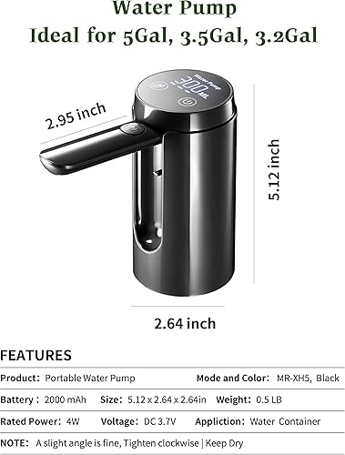 Miniatura 5 de Bomba de agua de control táctil automático, compatible con la mayoría de marcas de contenedores de agua, solo para 5 galones, 4.8, 3.5, 3.2 galones,