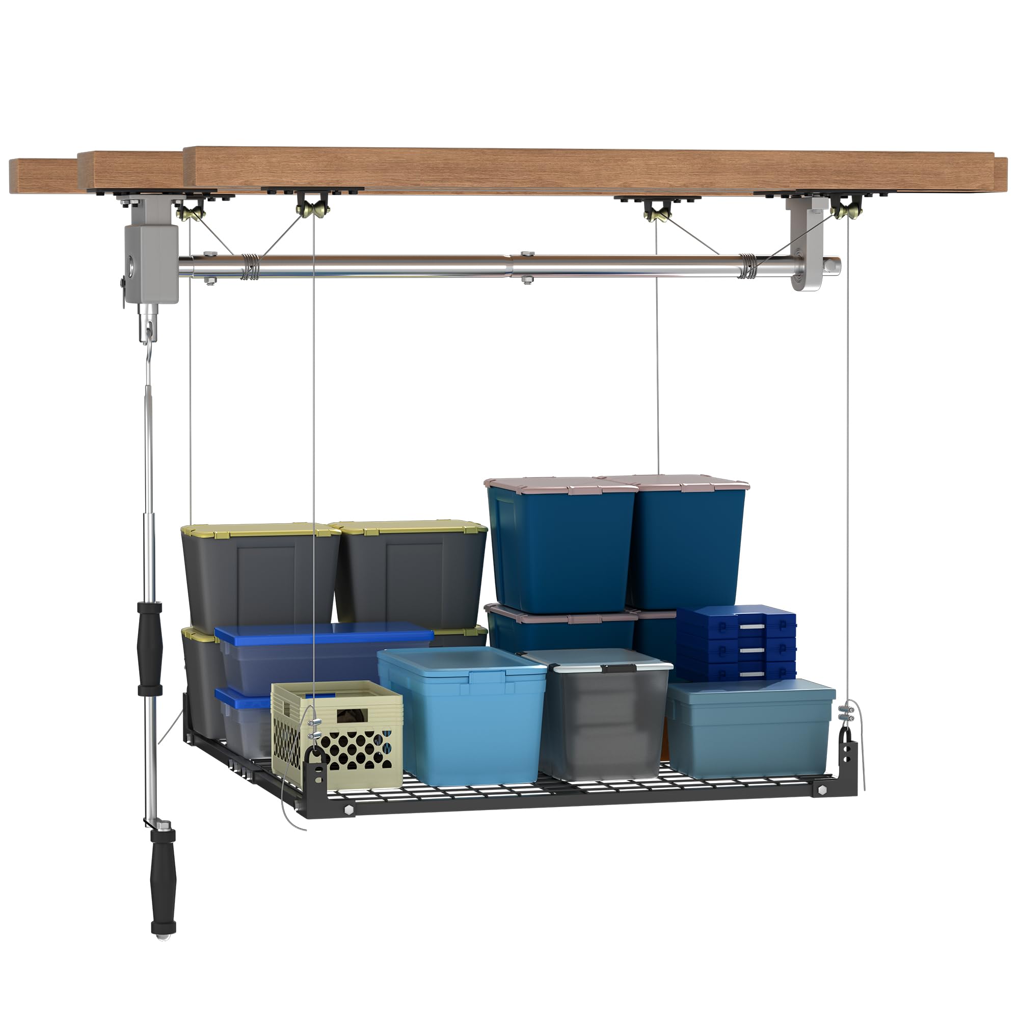 Ceiling Storage Racks Lift, Overhead Garage Storage Rack, Adjustable Organization System, 4x4 Ft Suitable for garages, workshops, storage rooms,400lbs Capacity.