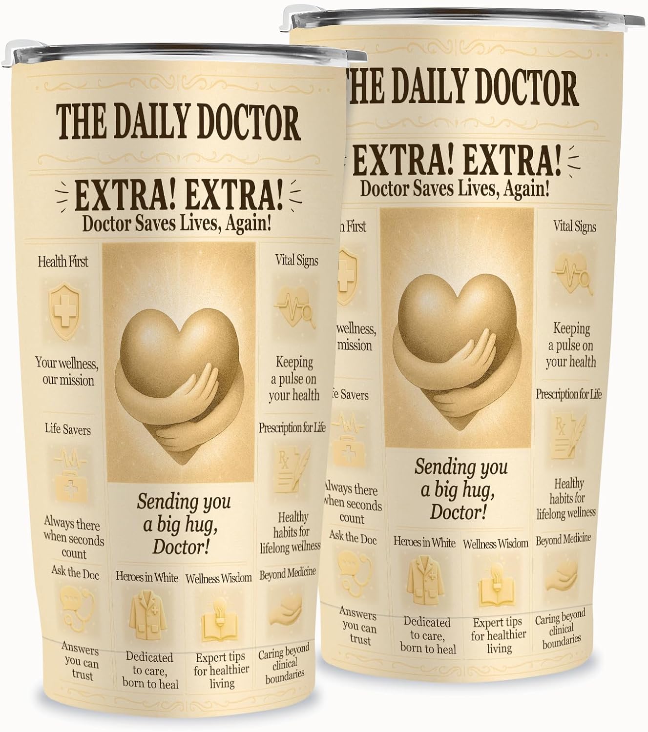 Doctor Gift – 20oz Insulated Stainless Steel Tumbler with Splash-Resistant Lid, Vintage Newspaper Design, BPA-Free Travel Cup for Physician Graduation, White Coat, Residency Match, Retirement - Image 3