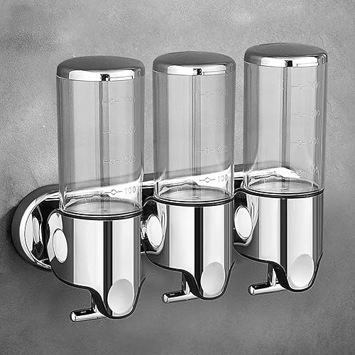 prosfalt Dispensador y organizador de bomba de ducha de baño 3 en 1 con cámara montada en la pared, capacidad para champú, jabón, acondicionador,