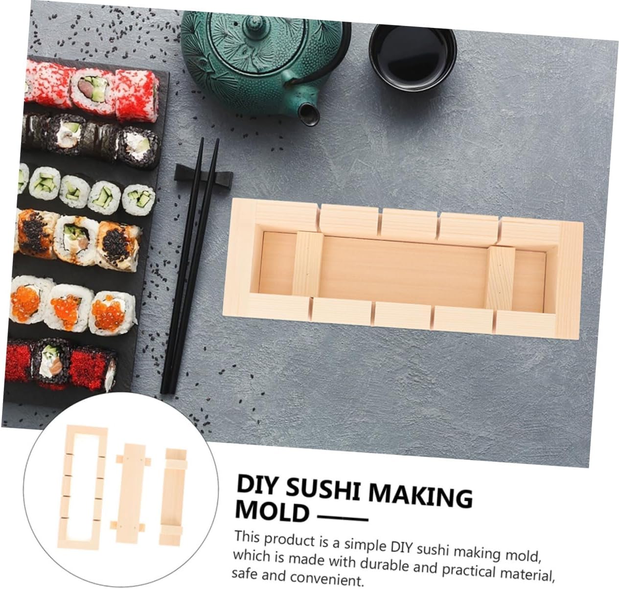 2pcs Wooden Sushi Press Mold Sushi Making Tool for Creative Homemade Easy to Use Mold for Beginners for
