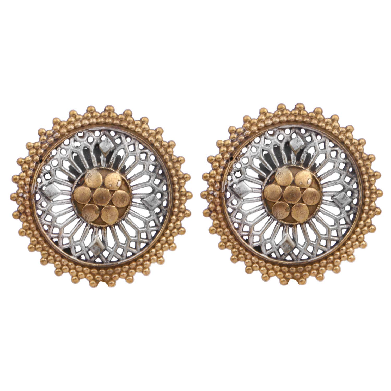 ACCESSHER Traditional Oxidised German Silver and gold Dual Plating Stud Earrings For Women and girls pair of 1| Navratri Jewellery | (B07GCMTWZF) Amazon Price History, Amazon Price Tracker