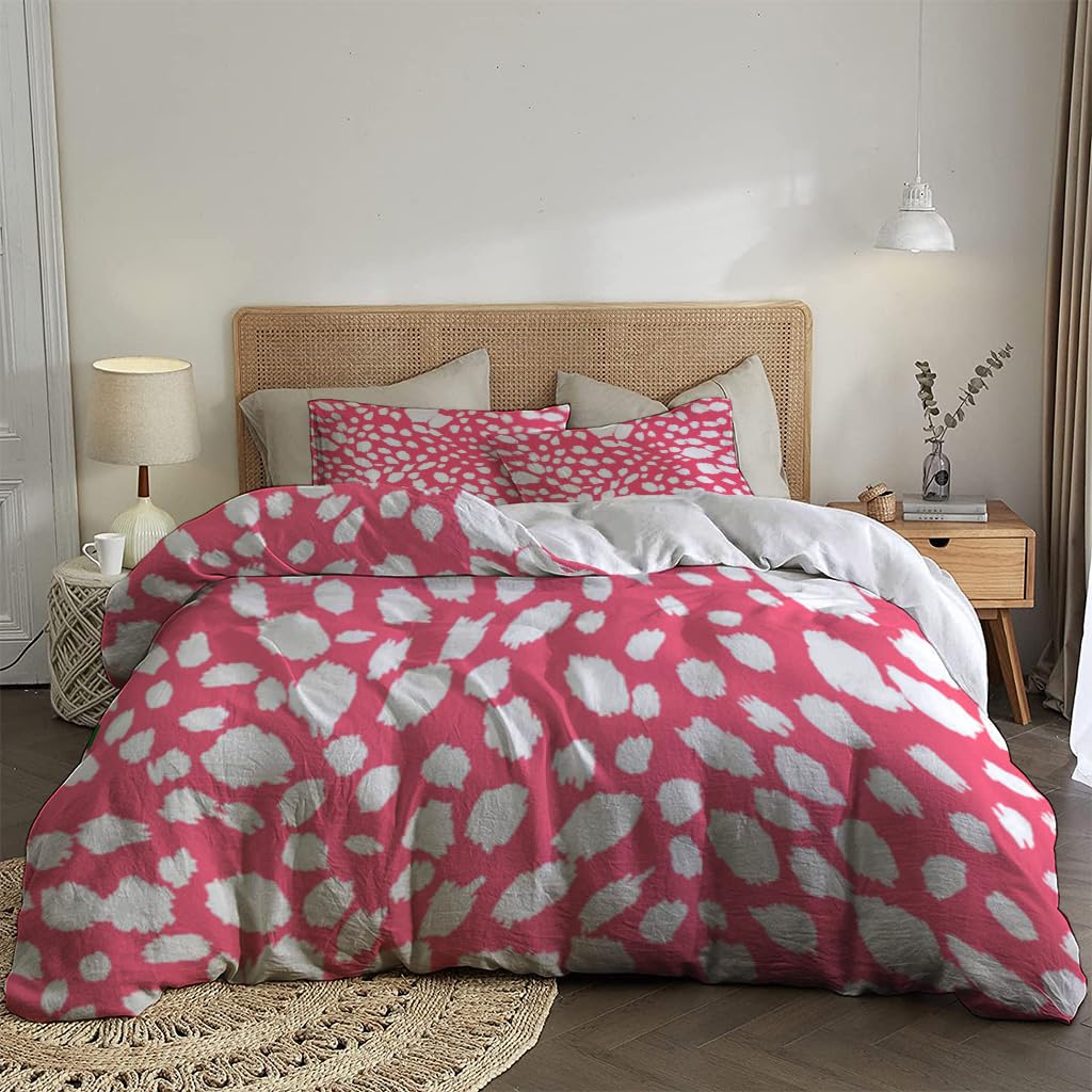 NIBAINLO 布団カバー抽象的でモダンなヒョウ柄の白桃色パターン 肌に優しい ピーチスキン加工 掛け布団カバー 和式 洋式 あったか 布団カバーセット リバーシブル ホームステイ ホテル 家庭兼用