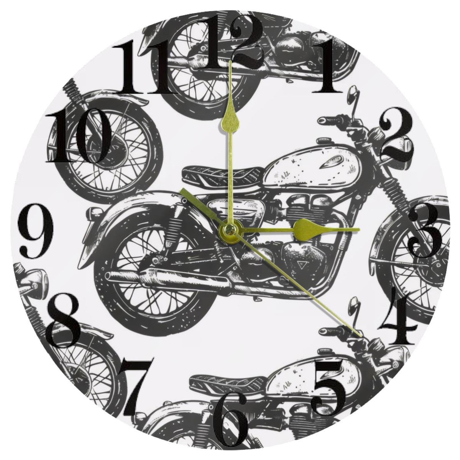 Horloge murale rétro pour moto à quartz silencieuse ronde