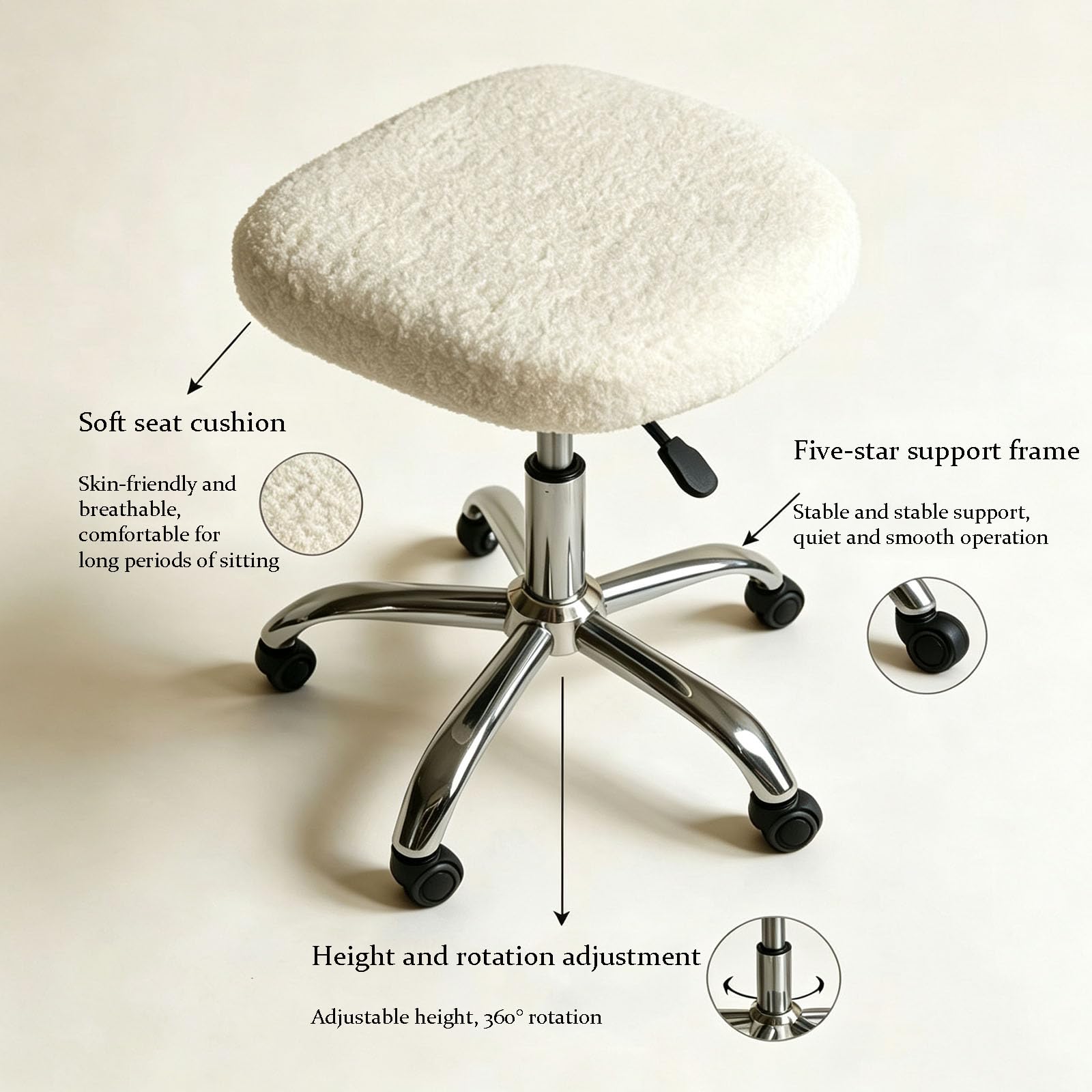 Taburete Giratorio con Polea,Taburete Redondo De Bar,Silla De Rodillas (White)