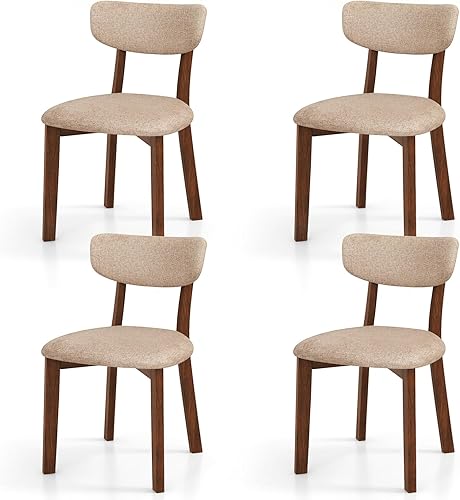 Miniatura 1 de GOFLAME Juego de 4 sillas de comedor, sillas de cocina tapizadas con respaldo medio con marco de madera de goma maciza, respaldo curvado y cojín de