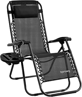 Rainberg Zero Gravity Lounger Chair, Outdoor & Garden Sunloungers, Folding Reclining Patio Chair, Cup Holder, Soft Cushion and Headrest for Poolside, Camping, Coffee (Recliner Chair)