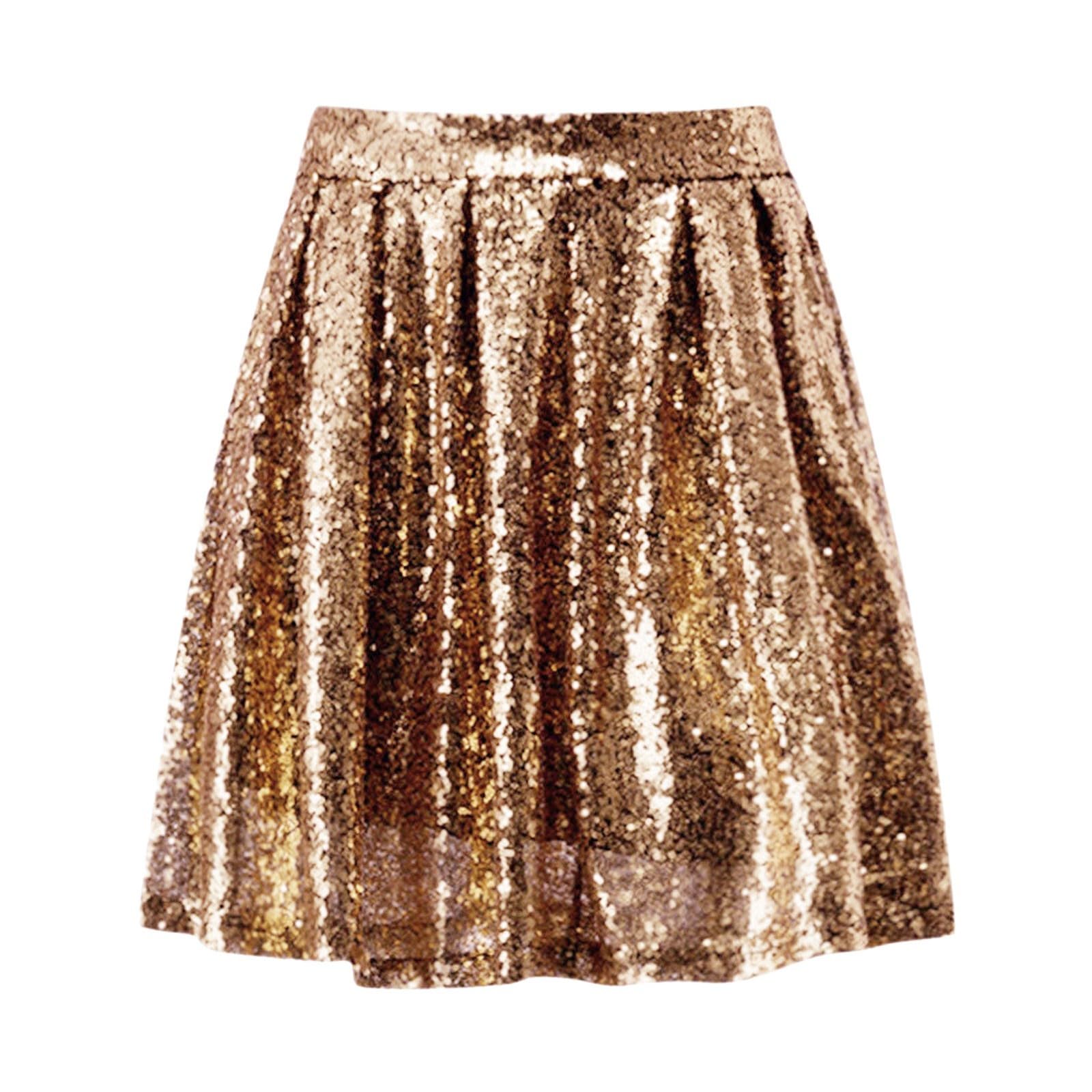 Gonna con paillettes, gonna corta da donna, a vita alta, plissettata, lucida, minigonna metallizzata, con paillettes, gonna corta, per carnevale