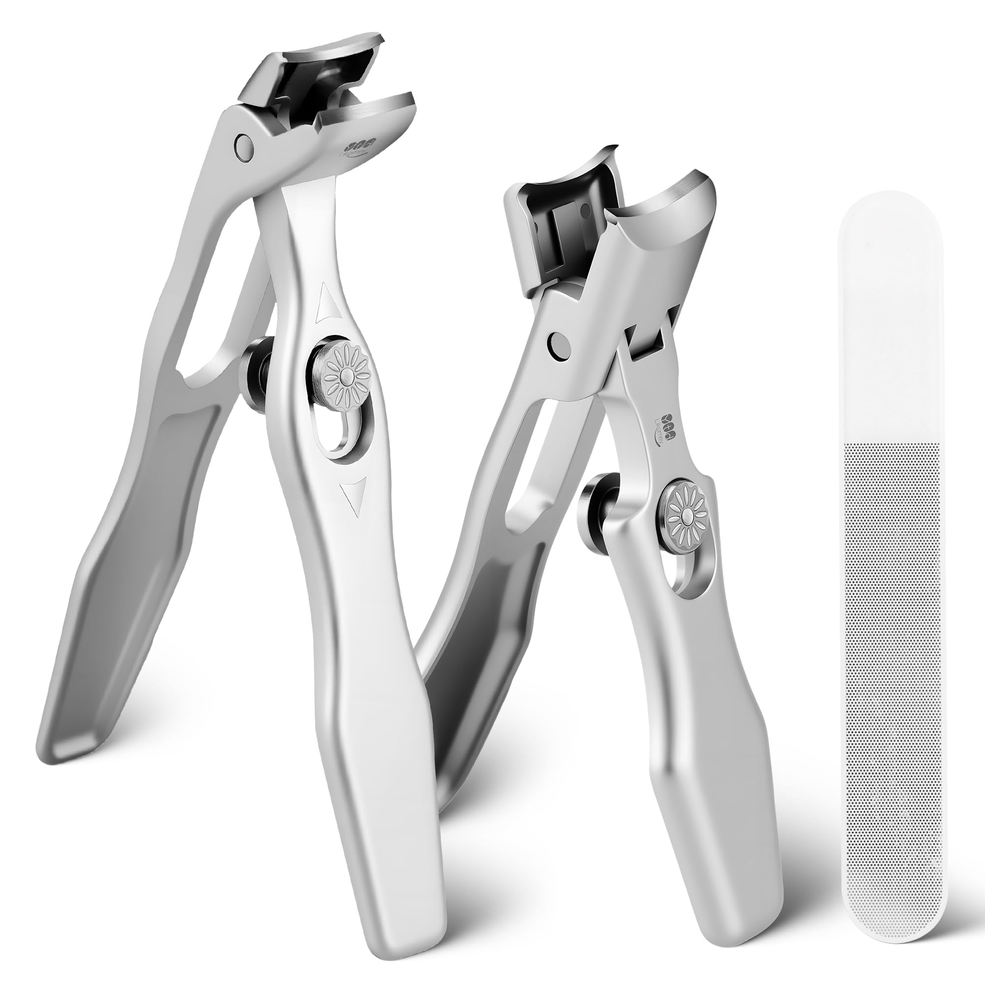 YTD Likomey Nail Clippers Set,Long Handled Angled Head Toenail Clippers for Thick Nails,Wide Jaw Opening Ultra-Sharp Fingernail Clipper with Catcher,