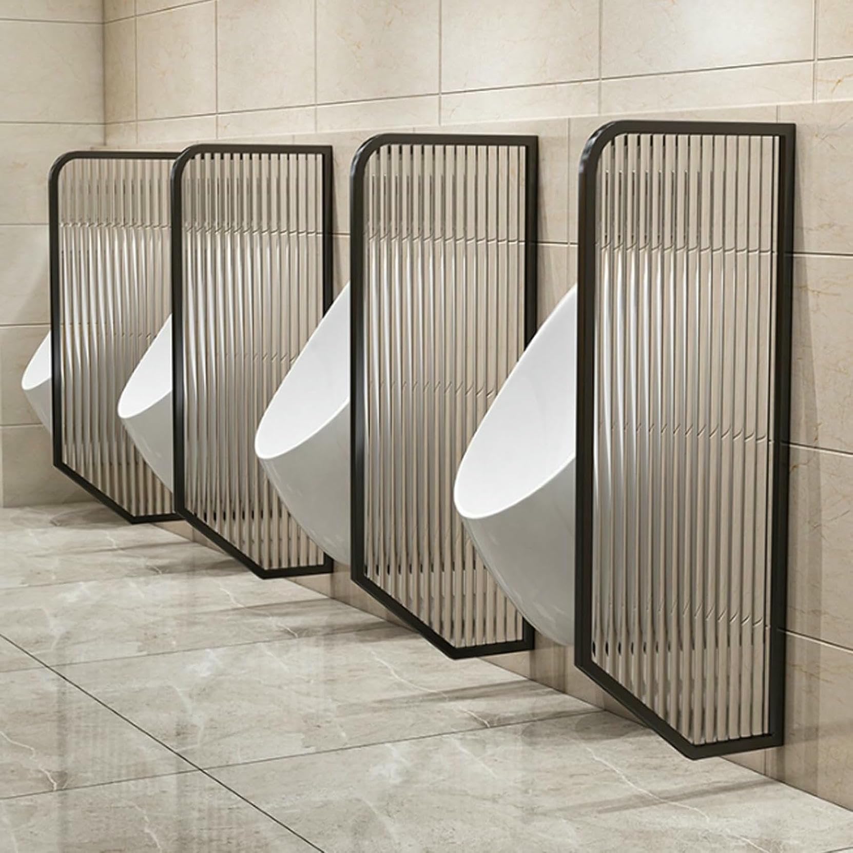 GTHTUHFD Wall-Mounted Urinal Screen, Tempered Glass Privacy Partition For Men, Ideal For Commercial Restrooms And Public Facilities,Black-2PCS
