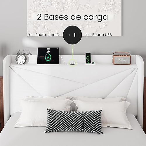 Miniatura 4 de Feonase - Marco de cama tamaño Queen con estación de carga, plataforma tapizada de terciopelo con cabecero de almacenamiento estilo abatible,