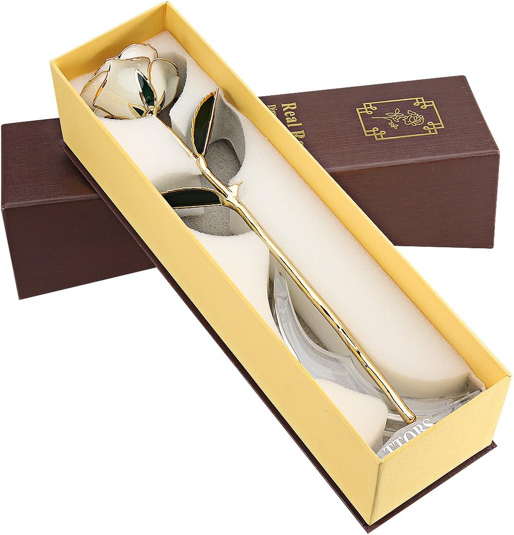 Dipped 24K Gold Rose with Gift Box is Good Gift on Valentine's Day Mother's Day Lover's Birthday Anniversary (White)