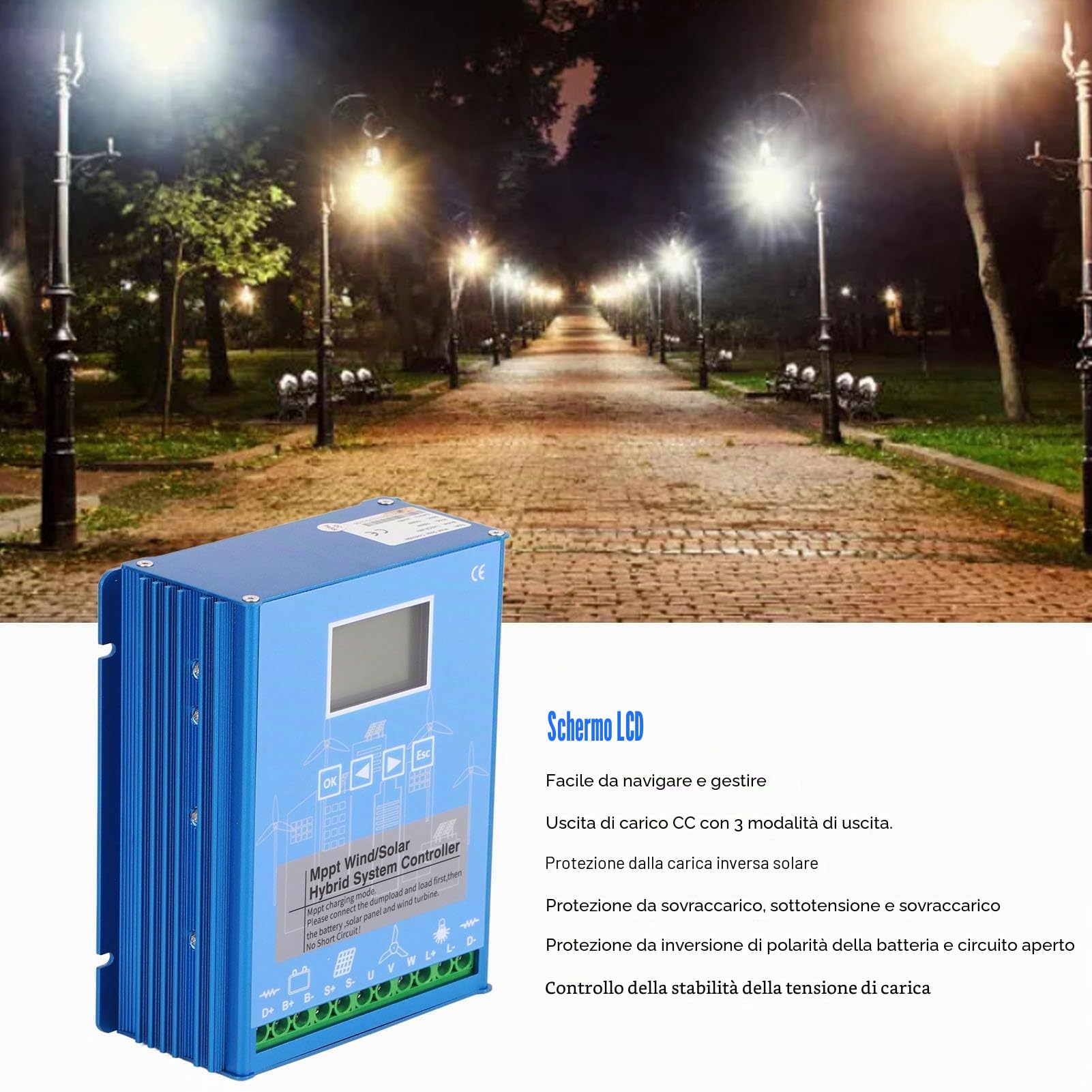 Regolatore di carica ibrido solare eolico, MPPT, 24V 48V, Regolatore di carica di energia LCD, 1000W eolico 1000W solare fotovoltaico, per turbina eolica, pannello solare,