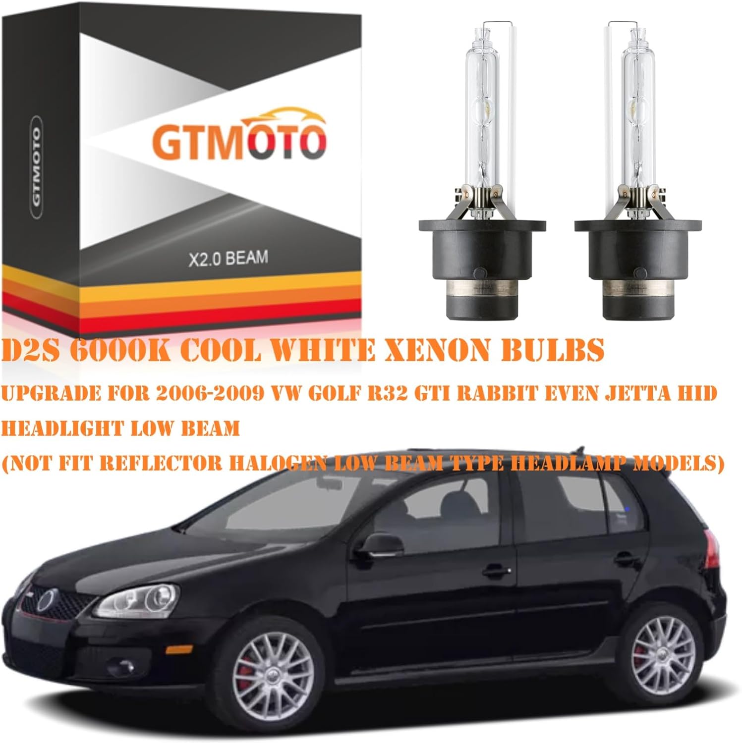for 2006 2007 2008 2009 Volkswagen Jetta VW GTI MK5 Headlight HID Low Beam with D2S Xenon Bulb Only, Golf Rabbit OE 35W Projector AFS Headlamp, 6000K Bright White D2SC1 Dipped Light, 2-Pack