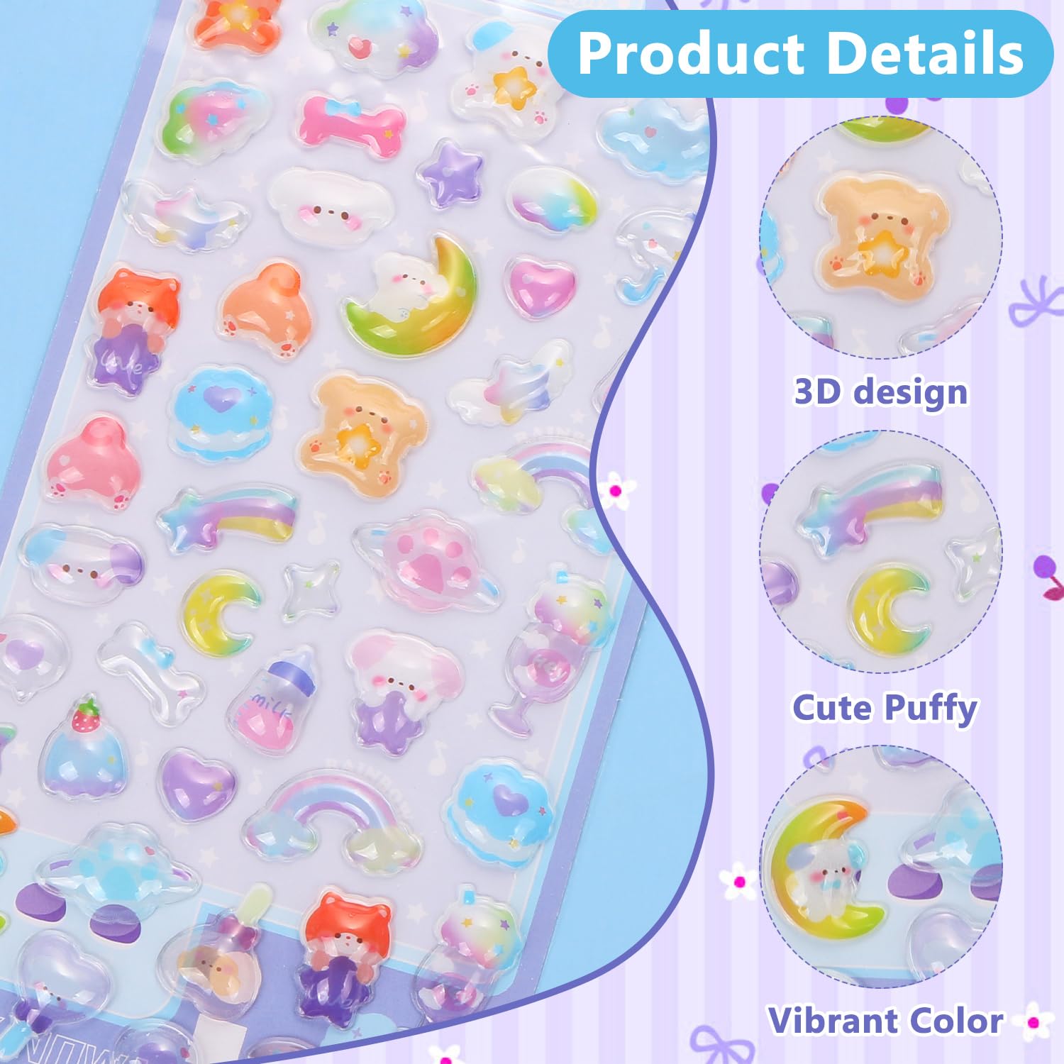 UHOMENY 4 Sheets Cute 3D Puffy Stickers Mini Animal Pattern Sticker Colorful Cartoon Design Embossed Stickers Classroom Reward Stickers for Scrapbook Notebook DIY Craft - Image 3