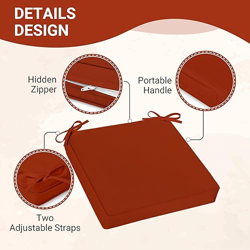 Miniatura 3 de downluxe Juego de 2 cojines impermeables para sillas de exterior, 19 x 19 x 3 pulgadas, cojines para sillas de patio con lazos y mango