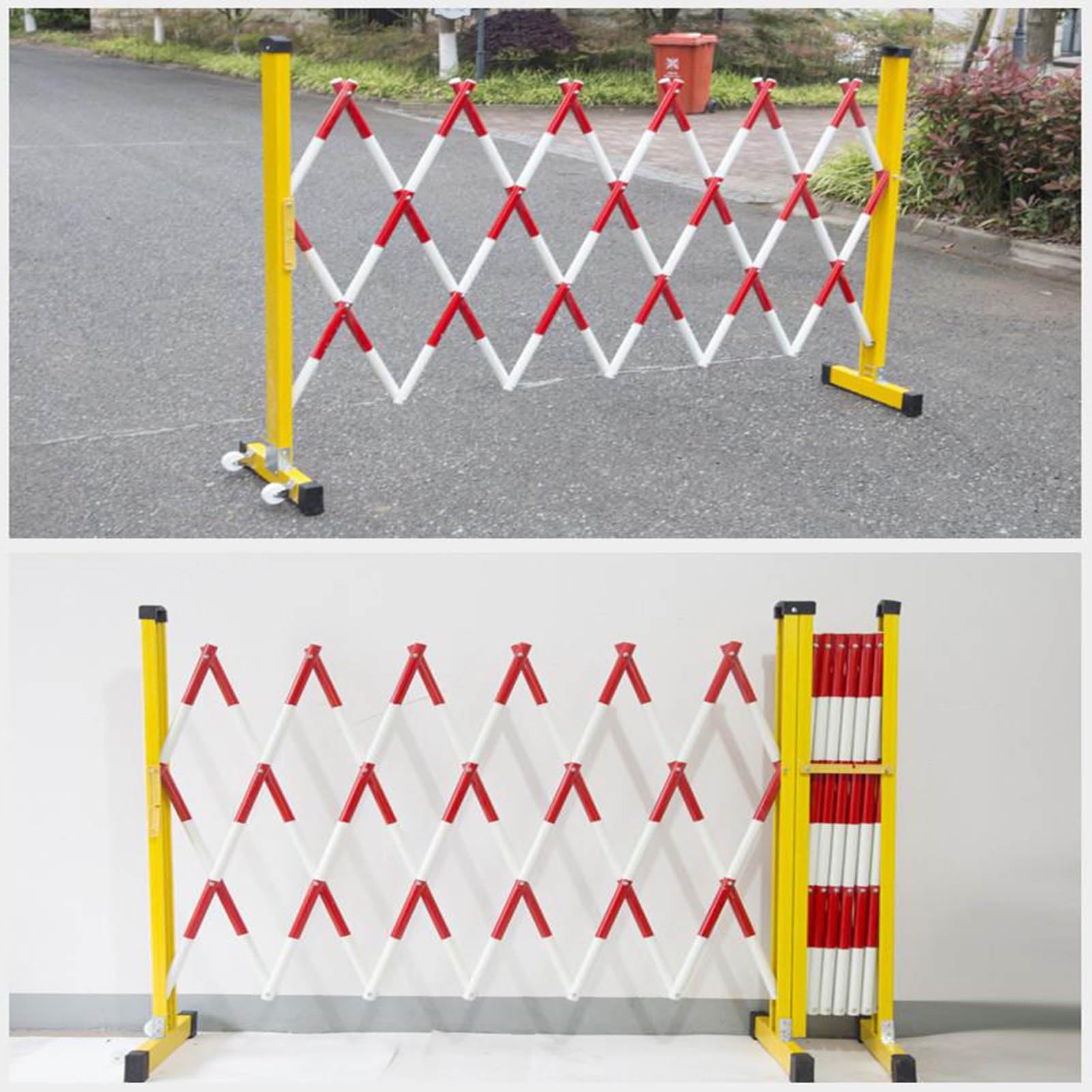 Puerta de seguridad plegable de metal industrial, valla de tráfico retráctil expandible para obras de construcción y control de acceso de garaje (300 cm), barrera de seguridad portátil