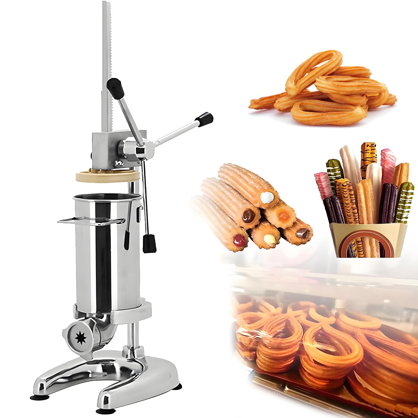 YXYLJOZ Manual Churro Maker Machine,Stainless Steel Commercial Latin Fruit Donut Machine ith 5 Kinds Of Molds, for Restaurant Hotels Cafeterias Bakery, Cake Stores, Tea Shops (2l)