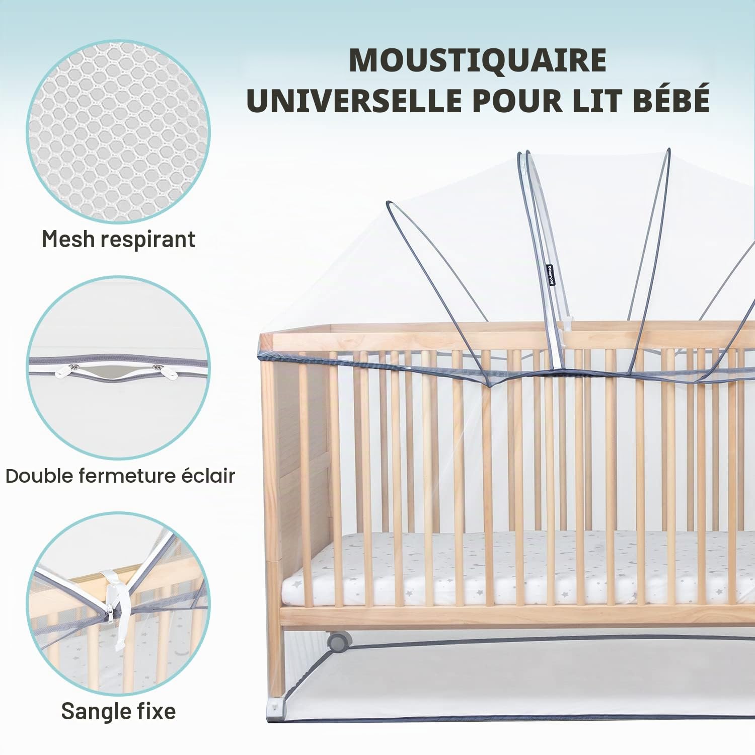 Beberoad Moustiquaire Universelle pour Berceau/Berceaux/Lit Parapluie Bébé, Tissu à Mailles Fines, Simple à Installer(Blanc, 91 * 145 * 145CM)