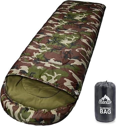 MEREZA Saco de dormir para adultos, hombres y niños con almohada, saco de dormir XL para todas las estaciones, camping, senderismo, mochilero, 3-4