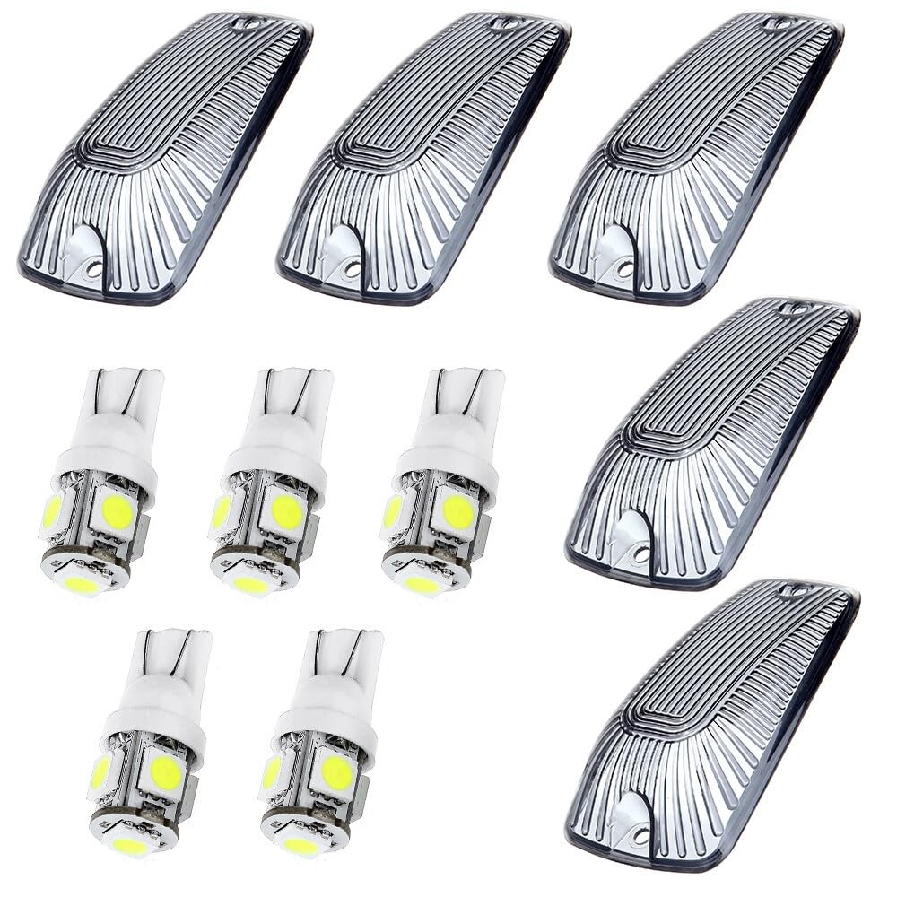 LBRST 5x Smoke Top Roof Light Cover Lens w/White LED Bulbs Cab Clearance Marker LED Cab Marker Roof Running Lights for 1988-2002 Chevy/GMC CK1500/2500/3500/4500/5500/6500/7500 Trucks Light