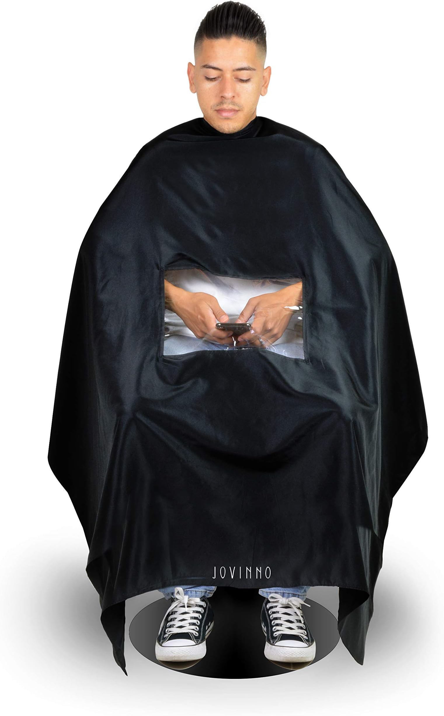 Large Size Black Barber Cape with Phone Viewing Window