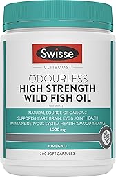 Swisse Ultiboost High Strength Odourless Wild Fish Oil - For Heart, Brain, Eye & Joint Health Support - 200 Capsules