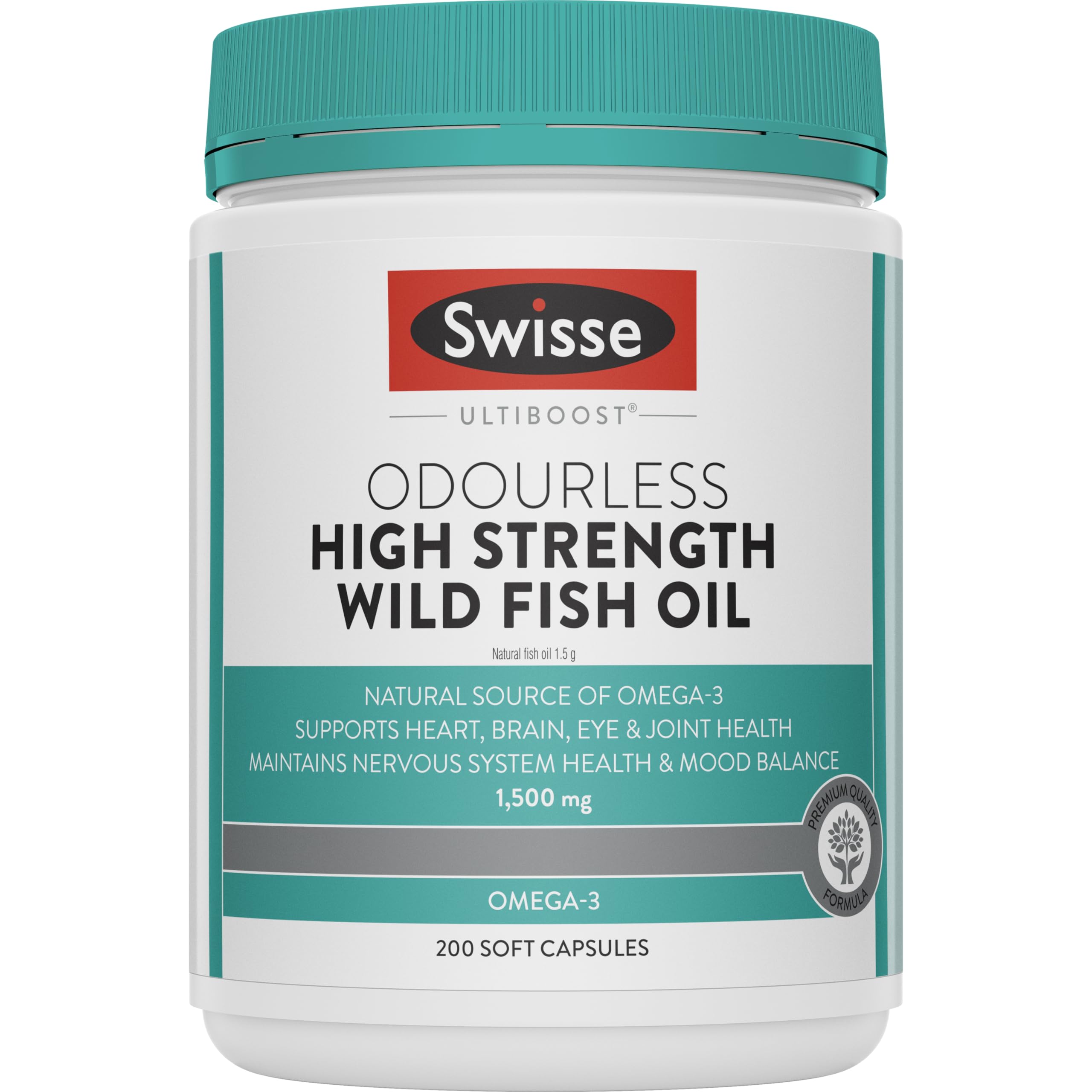 Swisse Ultiboost High Strength Odourless Wild Fish Oil - For Heart, Brain, Eye & Joint Health Support - 200 Capsules - 1