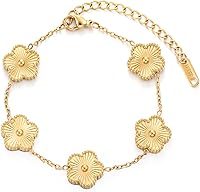 TICVRSS Lucky Four Leaf Clover Bracelet for Women - 18K Gold Plated Stainless Steel Adjustable Link Chain Jewelry Gift
