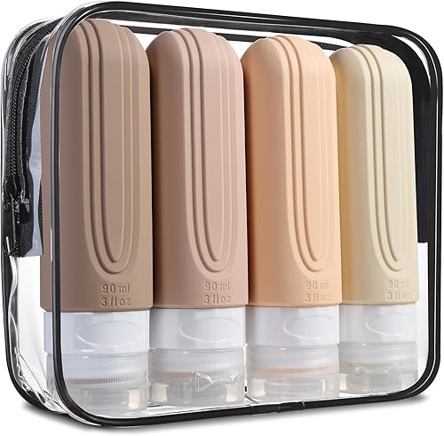 Botellas de viaje para artículos de tocador, aprobados por la Tsa, recipientes de tamaño de viaje de 3 onzas, sin BPA, a prueba de fugas,