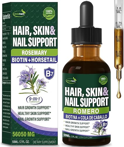 Miniatura 1 de Gotas para el crecimiento del cabello, la piel y las uñas con hierba de cola de caballo, romero y biotina para la pérdida del cabello y la salud de