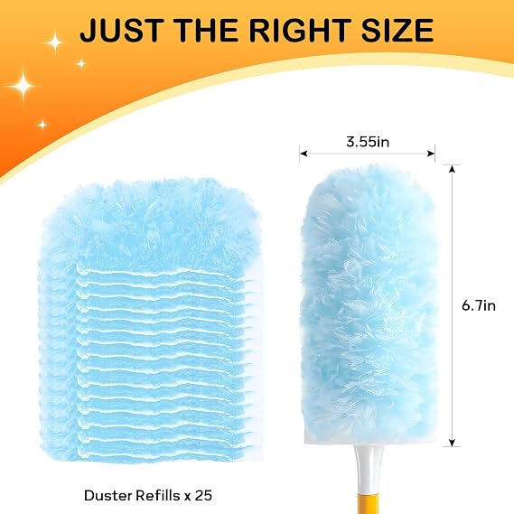 SetSail 25 Count Duster Refills Compatible with Swiffer Dusters for Cleaning Disposable Duster Refill Multi Surface 360 Duster Cleaner Kit for Ceiling Fan, Blind, Furniture