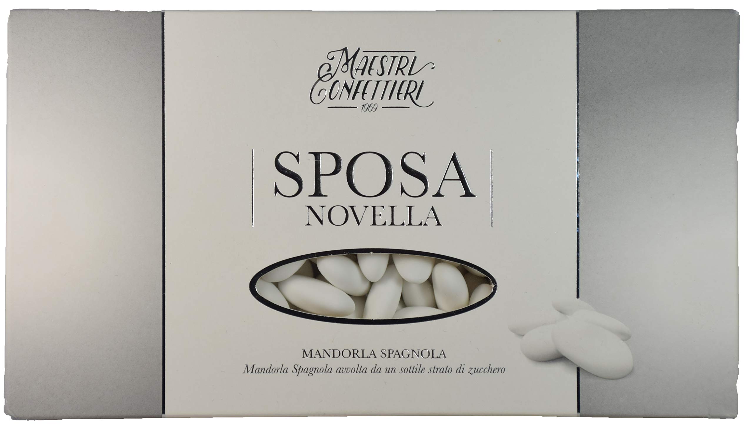 Confetti Maxtris Sposa Novella Mandorla Calibro 36 Bianchi 1 kg Senza Glutine per Matrimonio Battesimo Fidanzamento Anniversario Laurea Compleanno 25 Pezzi